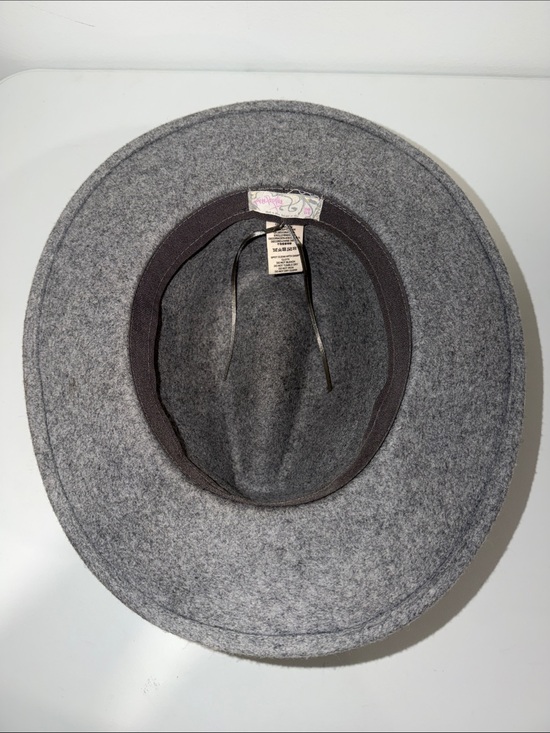 free people OS Gray Tan Leather Trim Wool Wide Brim Fedora Hat main image 4